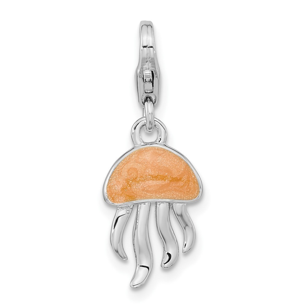 925 Sterling Silver 3-D Glitter Enameled Jellyfish Bracelet Charm Lobster Clasp